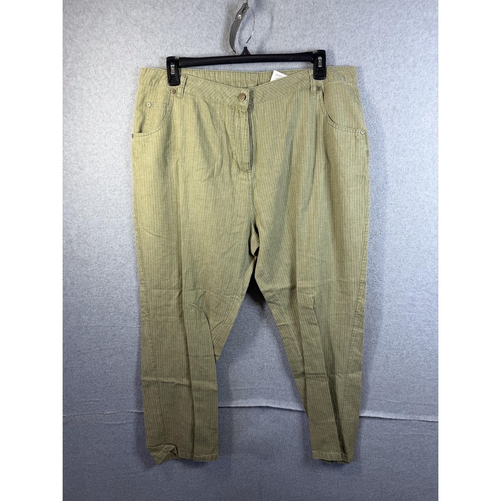 Woolrich Pants Womens 18 Petite Green Striped Twill Chino Relaxed Fit Casual